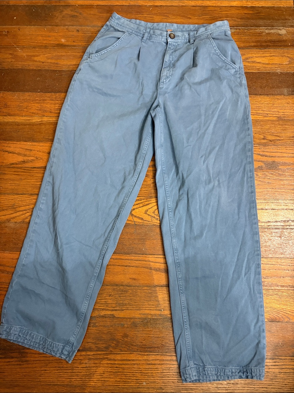 Free People Spotlight Washed Barrel Chino Trousers Pleated Blue Size 10
